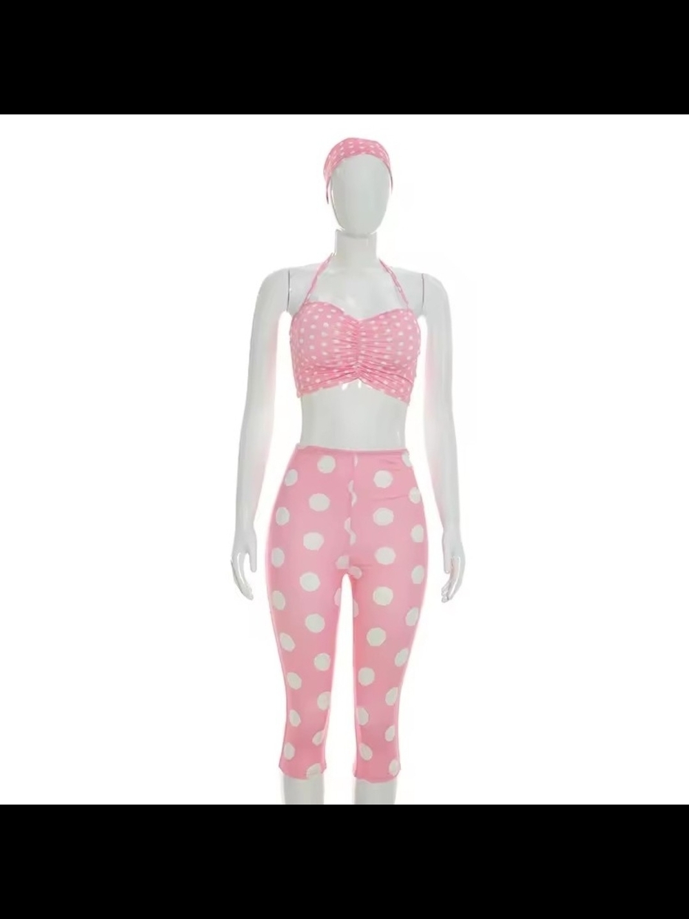 Pink Polka Dot Halter Crop Top & Capri Set - Women